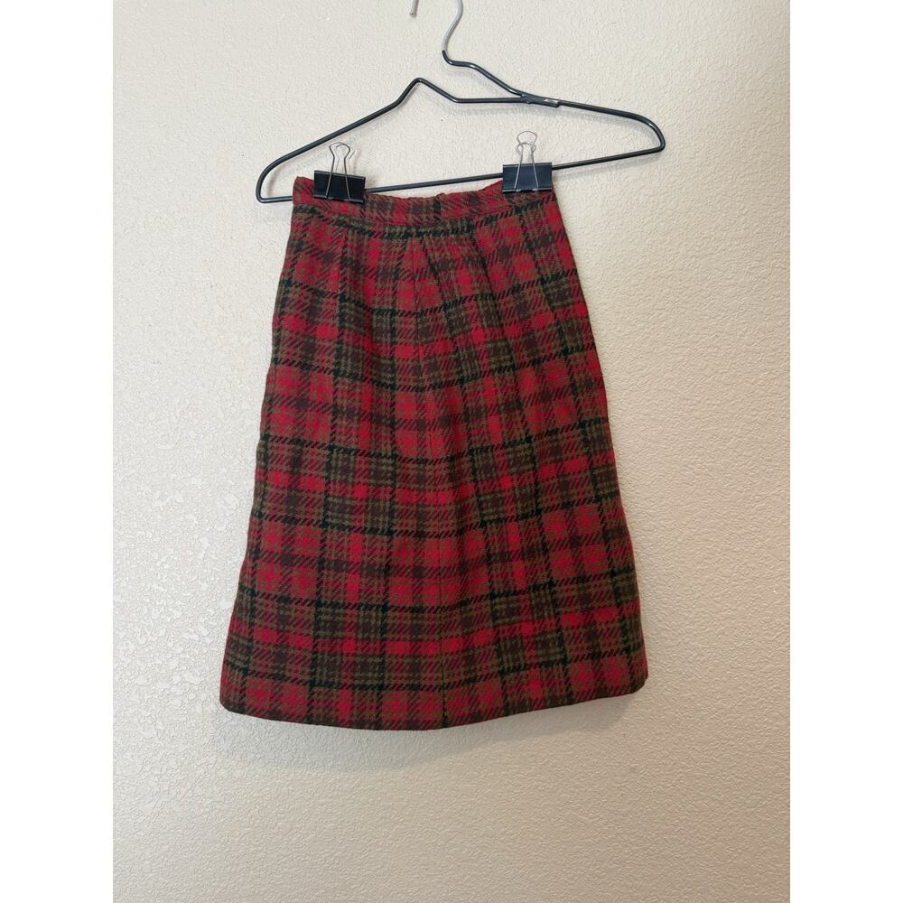 Vintage Pendleton Skirt Size 8 Red Tartan Plaid Wool Knee Length